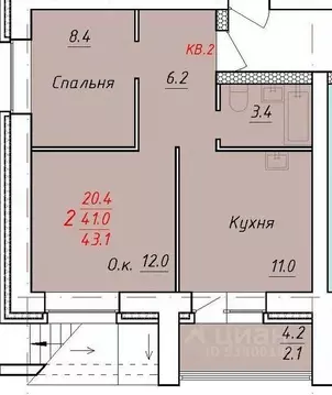 2-к кв. Алтайский край, Новоалтайск ул. 9 Января, 21 (43.1 м)