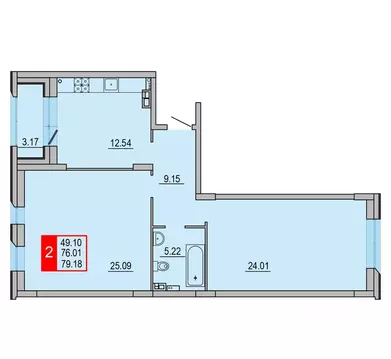2-к кв. Тверская область, Тверь Петербургское ш. (79.18 м)