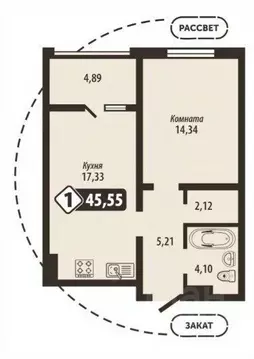 1-к кв. Брянская область, Брянск Школьный жилой комплекс (45.55 м)