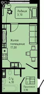 Квартира-студия: Коммунар, Железнодорожная улица, 41к3 (28.7 м)