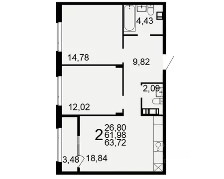 2-к кв. Тульская область, Тула Флагман жилой комплекс (61.98 м)