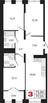 3-к кв. Свердловская область, Екатеринбург ул. Студенческая, 1Нк4 ...