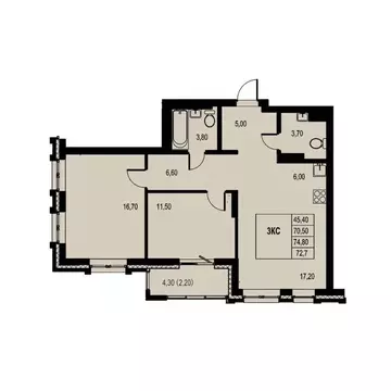 3-к кв. Новосибирская область, Новосибирск Авиастроителей мкр,  (72.7 ...