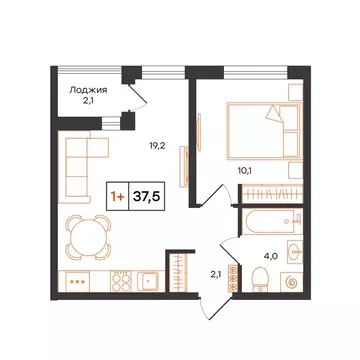 1-комнатная квартира: Тюмень, микрорайон ДОК (37.5 м)