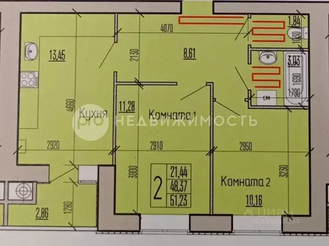 2-к кв. Рязанская область, Рыбное ул. Перспективная, 15 (48.1 м)