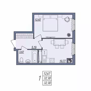 1-к кв. Волгоградская область, Волгоград ул. Тракторостроителей, 31/1 ...