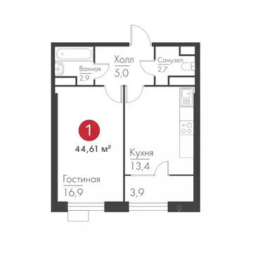 1-к кв. Самарская область, Самара просп. Масленникова, 14А (44.29 м)