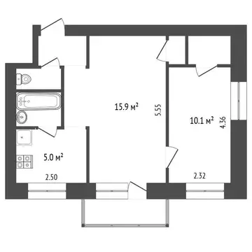 2-комнатная квартира: Вологда, улица Александра Клубова, 60А (40.7 м)