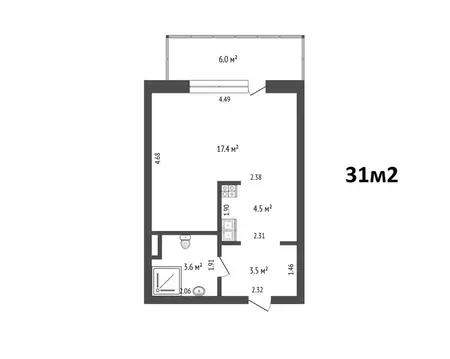 1-комнатная квартира: Тюмень, Профсоюзная улица, 49 (31 м)