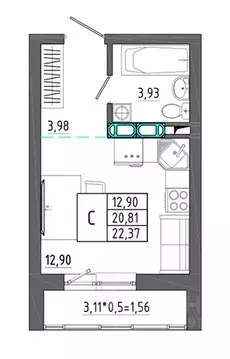 Студия Воронежская область, Воронеж Нижняя ул., 32 (22.37 м)