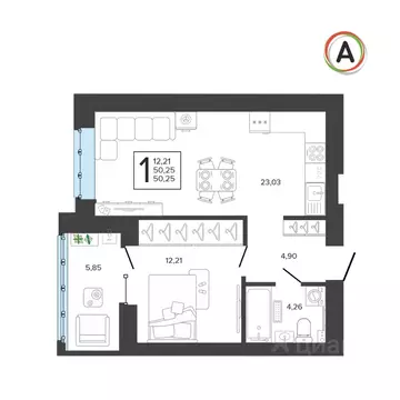 1-к кв. Брянская область, Брянск Архитектор жилой комплекс (50.25 м)