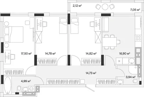 3-комнатная квартира: Малое Исаково, Первая улица, 1к2 (90.73 м)