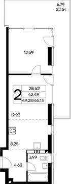 2-к кв. Крым, Алушта муниципальный округ, пос. Семидворье  (65.13 м)
