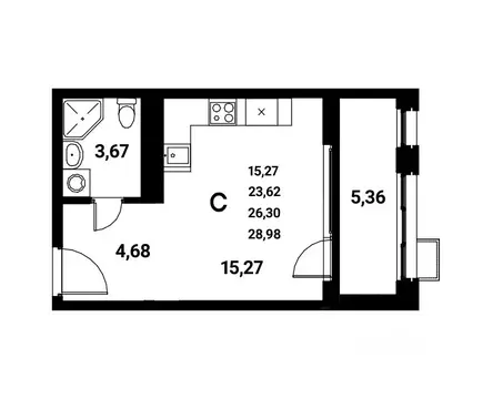 Студия Воронежская область, Воронеж наб. Чуева, 7 (26.3 м)