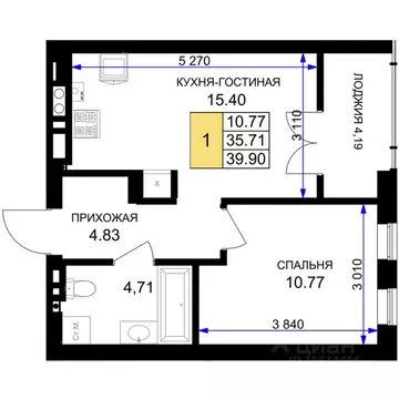 1-к кв. Калининградская область, Гурьевск Включи жилой комплекс (40.4 ...