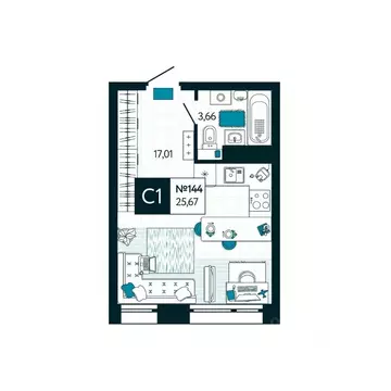 Студия Тульская область, Тула ул. Чмутова, 158Д (25.67 м)