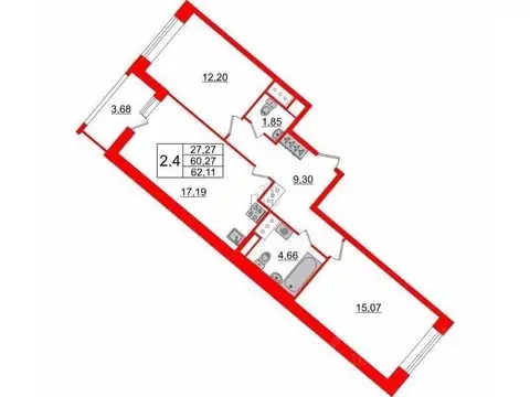 2-к кв. Санкт-Петербург ул. Архивная, 4 (60.27 м)
