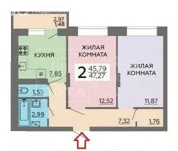2-комнатная квартира: Воронеж, улица Независимости, 78к1 (47.3 м)