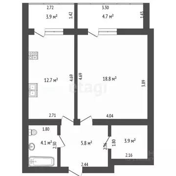 1-к кв. Ханты-Мансийский АО, Ханты-Мансийск ул. Кирова, 35 (45.3 м)