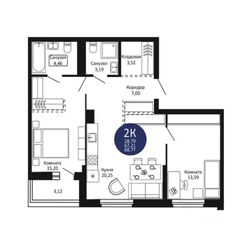 2-к кв. Новосибирская область, Новосибирск 1-й на Рябиновой жилой ...