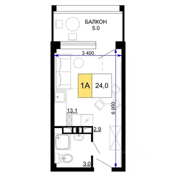 1-к кв. Краснодарский край, Анапа проезд Сосновый (24.0 м)