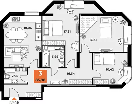 3-к кв. Самарская область, Самара просп. Карла Маркса, 231Б (85.98 м)