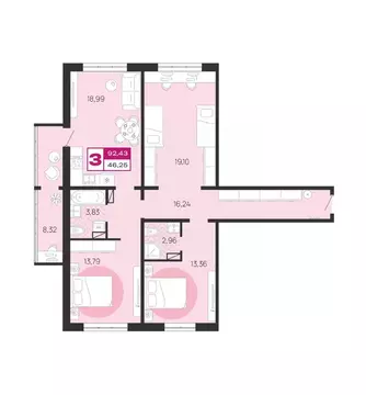 3-к кв. Брянская область, Брянск Медовый кв-л, поз8 (92.43 м)