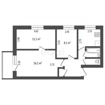 3-к кв. Калужская область, Калуга пер. Чичерина, 11 (50.8 м)