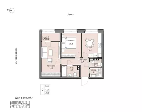 2-к кв. Хабаровский край, Хабаровск Воронежская ул., 159А (49.6 м)