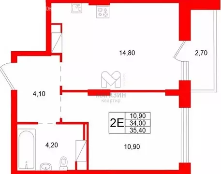 1-комнатная квартира: деревня Скотное, Рождественская улица, 2 (35.5 ...