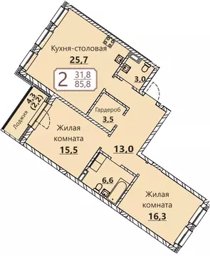 2-к кв. Чувашия, Чебоксары ул. Герцена, поз3 (85.8 м)