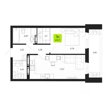 1-к кв. Томская область, Томск Уютный жилой квартал, ул. Маяковского, ...