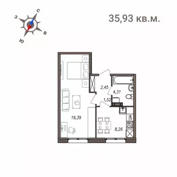 1-к кв. Карелия, Петрозаводск Новая жизнь жилой комплекс (35.93 м)