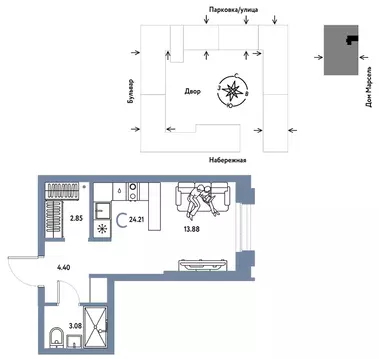 Студия Тюменская область, Тюмень Береговая ул., 100к2 (24.21 м)