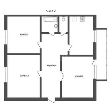 3-комнатная квартира: Ялуторовск, улица Революции, 181 (58.2 м)
