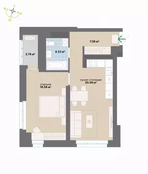 1-к кв. Свердловская область, Екатеринбург ул. Студенческая, 16 (51.43 ...