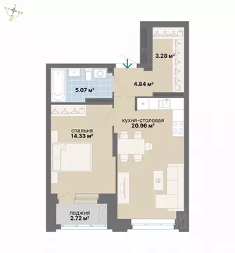 1-к кв. Свердловская область, Екатеринбург ул. Циолковского (51.48 м)