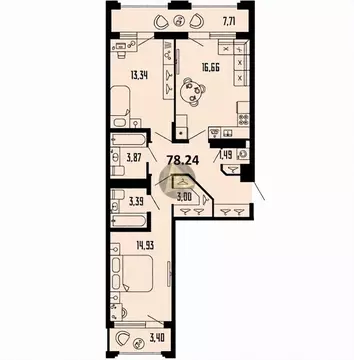 2-к кв. Санкт-Петербург Алтайская ул., 39 (78.24 м)