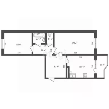 2-к кв. Вологодская область, Череповец Рыбинская ул., 52А (55.3 м)