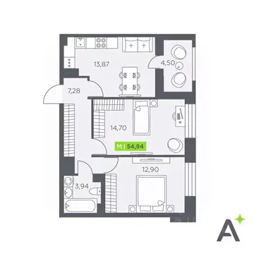 2-к кв. Ленинградская область, Всеволожский район, Заневское городское ...