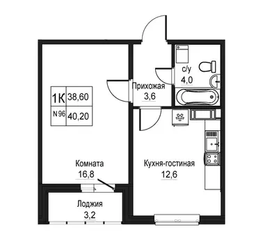 1-комнатная квартира: Нижний Новгород, ЖК Торпедо (38.6 м)