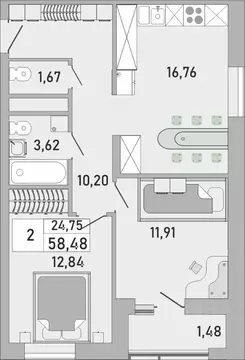 2-к кв. Башкортостан, Уфа Бакалинская ул., 9/1 (58.48 м)