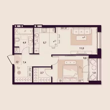 1-к кв. Приморский край, Артем ул. Куйбышева, 11А (42.52 м)