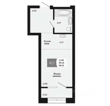 Студия Новосибирская область, Новосибирск ул. Титова, 48 (26.19 м)