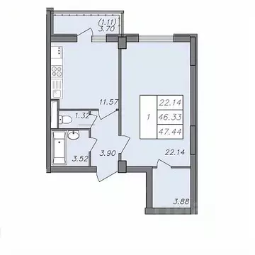 1-к кв. Воронежская область, Воронеж Волгоградская ул., 45 (46.0 м)