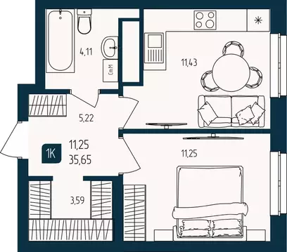 1-к кв. Тюменская область, Тюмень  (35.65 м)