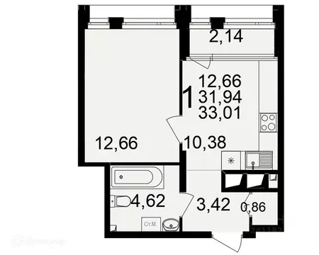 1-к кв. Рязанская область, Рязань ул. Ленинского Комсомола (33.01 м)
