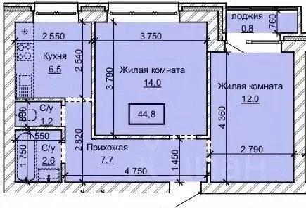 2-к кв. Алтайский край, Барнаул ул. Анатолия (44.8 м)