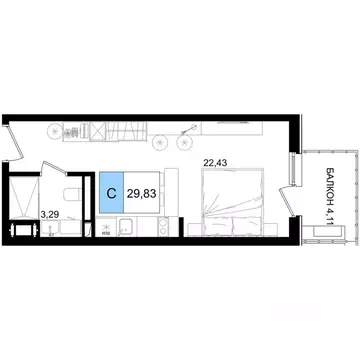 Студия Краснодарский край, Анапа Лучи жилой комплекс (29.83 м)