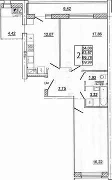 2-к кв. Смоленская область, Смоленск ул. Нахимова, 23А (69.8 м)